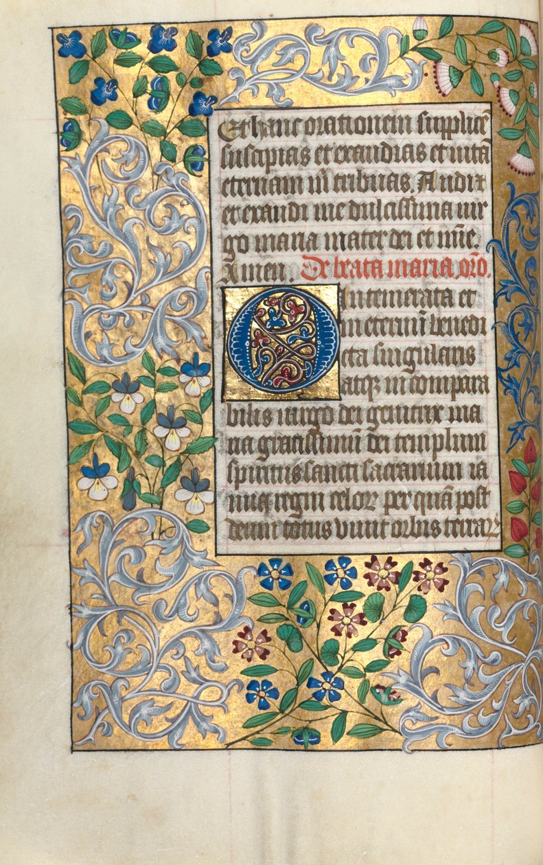 Tidsbok Användning av Rouen: fol. 22v, stort initialt O med utarbetad kant, ca. 1470. av Master of the Geneva Latini