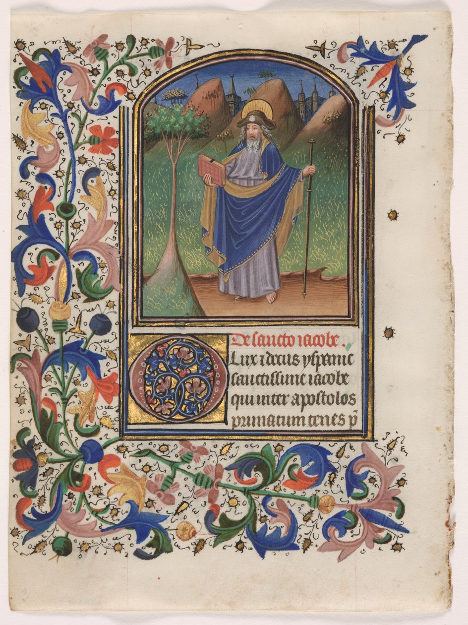 Blad från en timbok: Saint James the Greater av Master of the Gold Scrolls