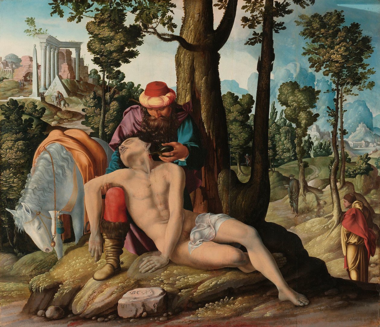 Den barmhärtige samariten av Master of the Good Samaritan