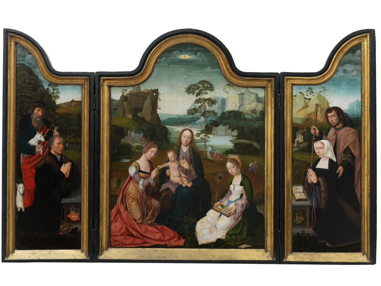 Jungfru och barn med St. Catherine och St. Barbara, ca 1520-25 (olja på panel) av Master of the Holy Blood