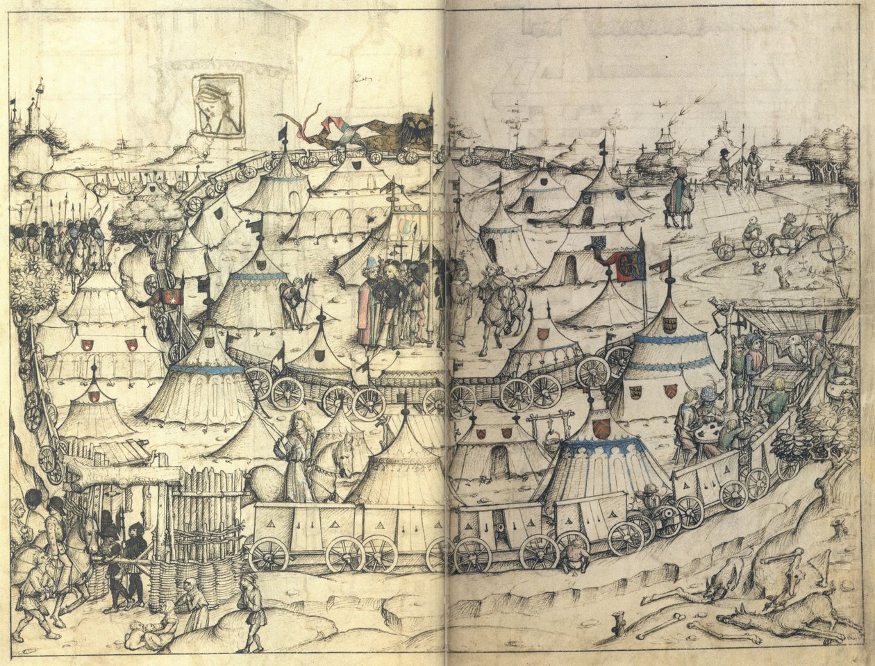 Vagnfortet från Wolfegg Castles medeltida husbok, ca 1485 av Master of the Housebook of Wolfegg