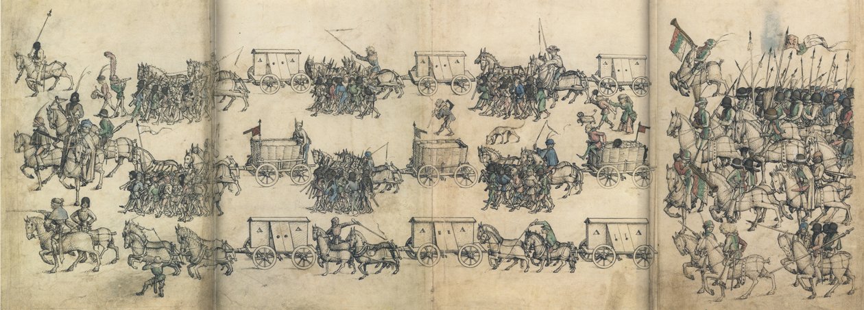 Armétåg från den medeltida husboken i Wolfegg Castle, ca 1485 av Master of the Housebook of Wolfegg