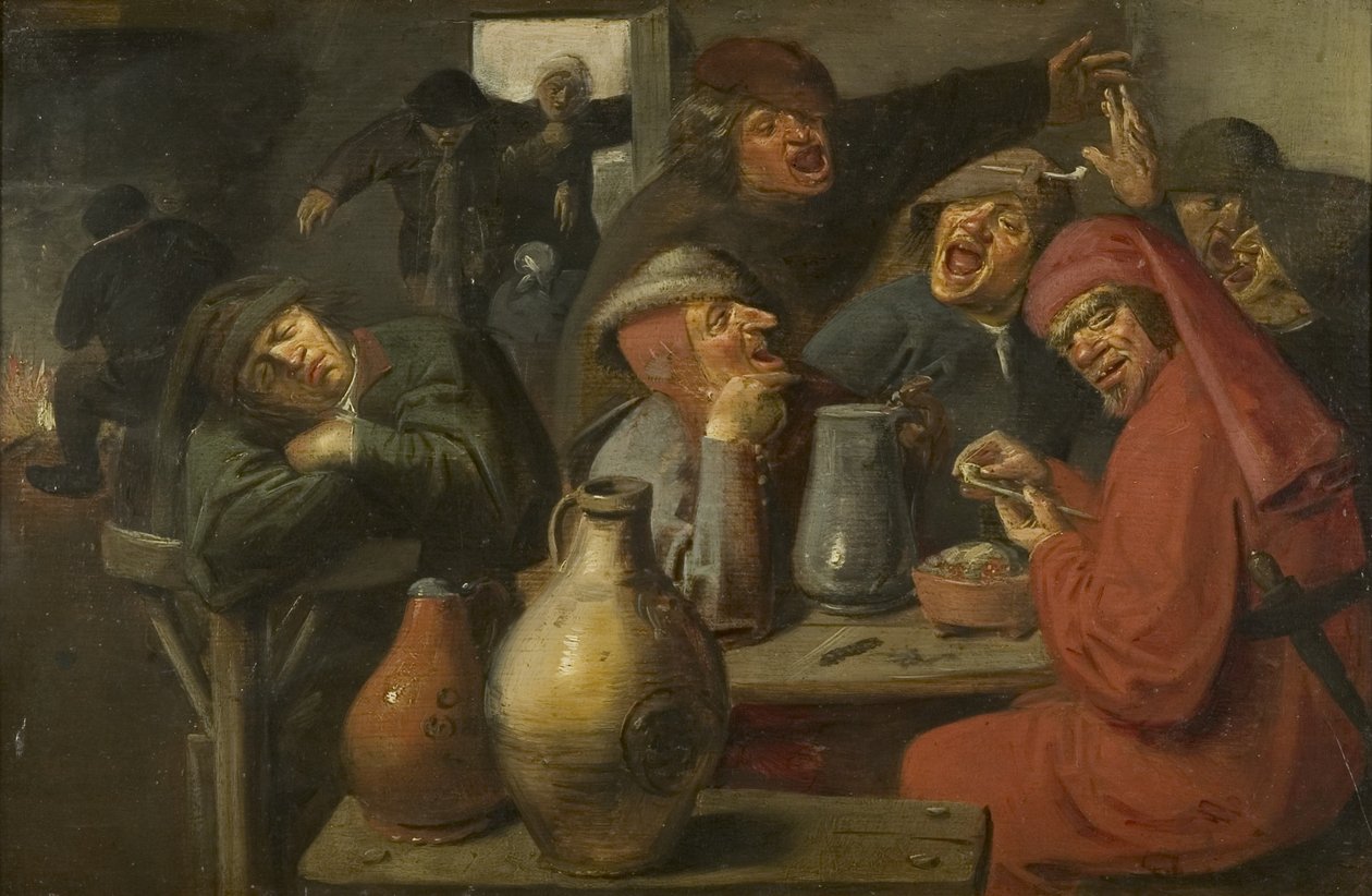Interiör av en taverna, Bönder Carousing, ca 1635 (olja på panel) av Master of the Large Jar