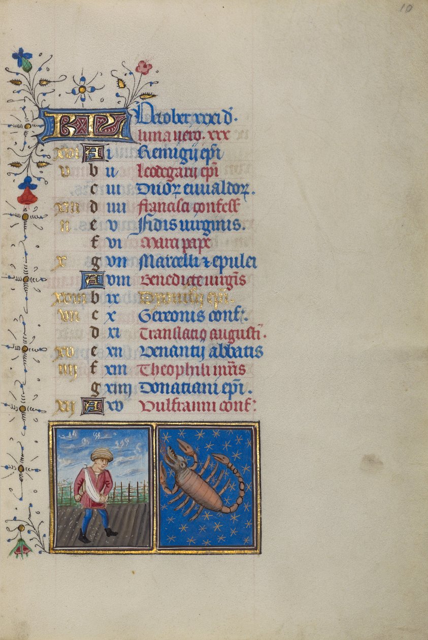 Kalendersida för oktober; Sådd; Skorpionen av Master of the Lee Hours