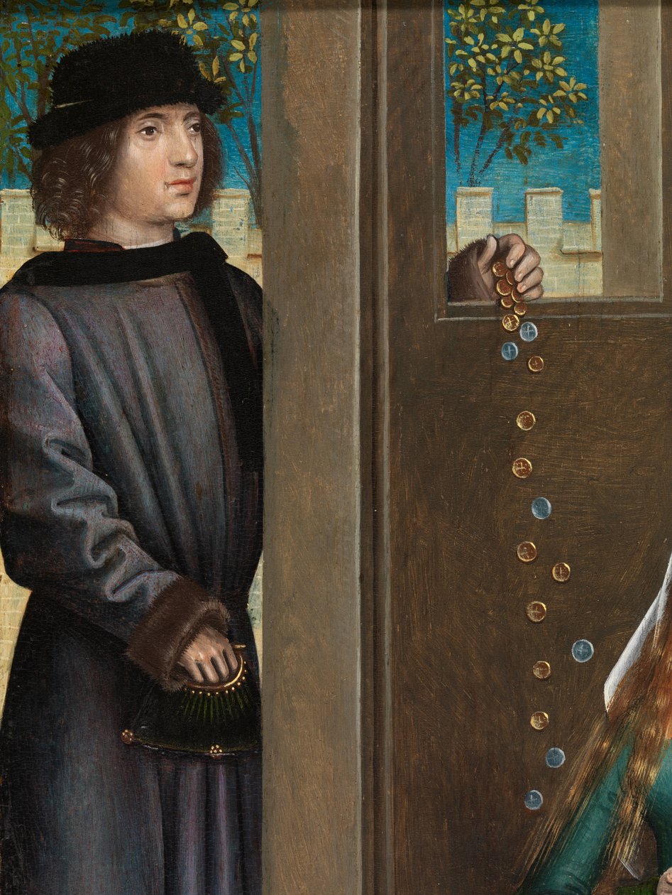 Detalj av St Nicholas välgörenhet, från St. Nicholas altartavla, c.1486-93 (olja på panel) av Master of The Legend of St. Lucy