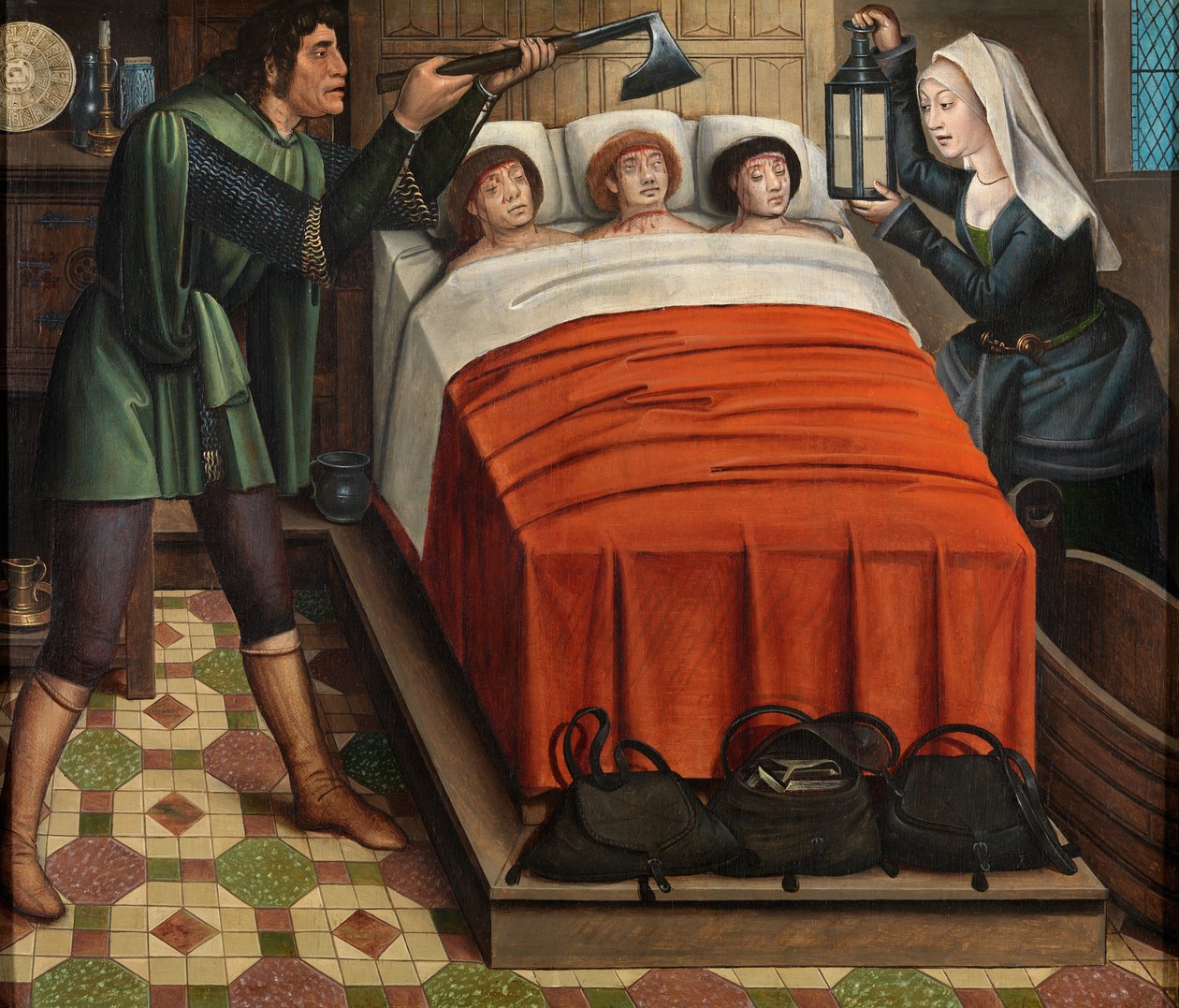 The Evil Butcher, från St. Nicholas altartavla, ca 1486-93 (olja på panel) av Master of The Legend of St. Lucy