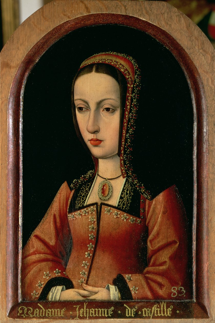 Joanna eller Juana "Den galna" av Kastilien (1479-1555) dotter till Ferdinand II av Aragon (1452-1516) och Isabella "Katoliken" av Kastilien (1474-1504) av Master of the Legend of St. Madeleine