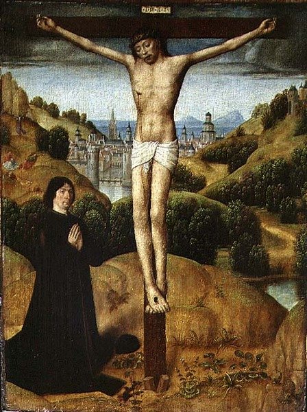 Kristus på korset med en donator, sent 1480-tal (olja på panel) av Master of the Legend of St. Ursula