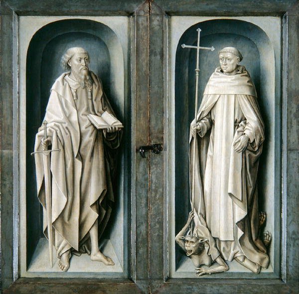St Paul och St Benedict, slutna paneler av bebådelsens triptyk, ca 1483 (olja på panel) av Master of the Legend of St. Ursula
