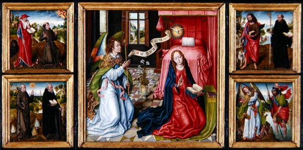 Triptyk av bebådelsen, ca 1483 (olja på panel) av Master of the Legend of St. Ursula
