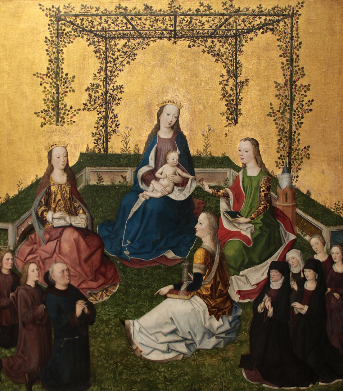 Madonna med barn i rosenberså, ca 1470 av Master of the Life of Virgin Mary