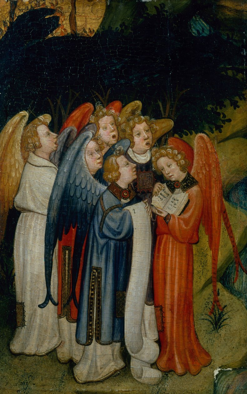 A Choir of Angels, fragment, troligen från födseln (olja på guldpanel) av Master of the Lindau Lamentation