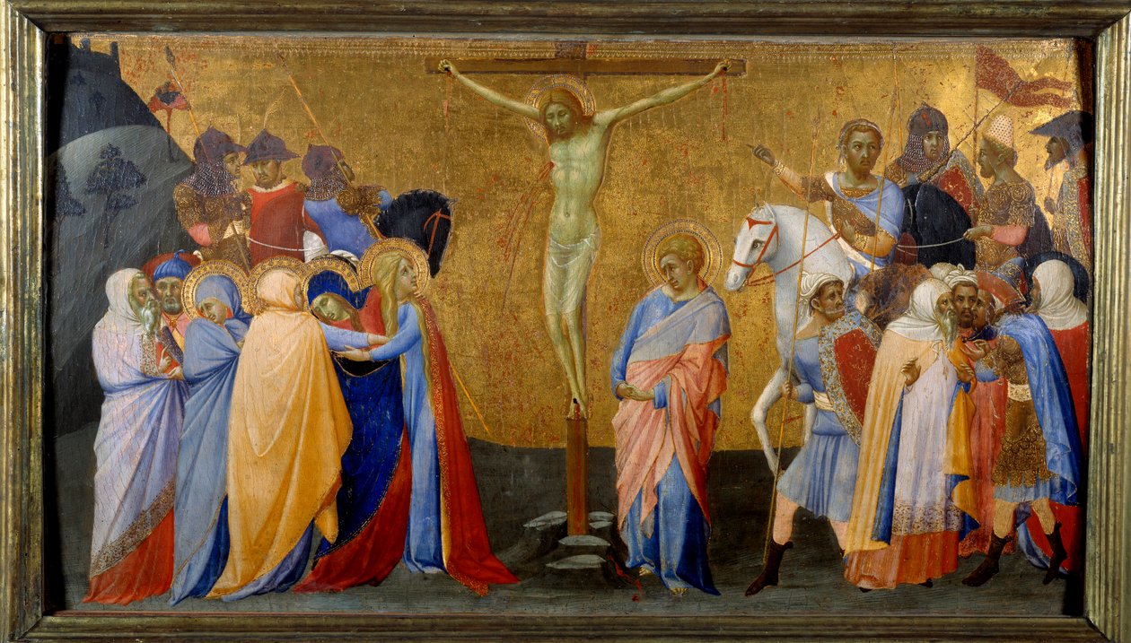 Korsfästelsen Detrempe av Mästaren av Madonnan av St. Pietro d