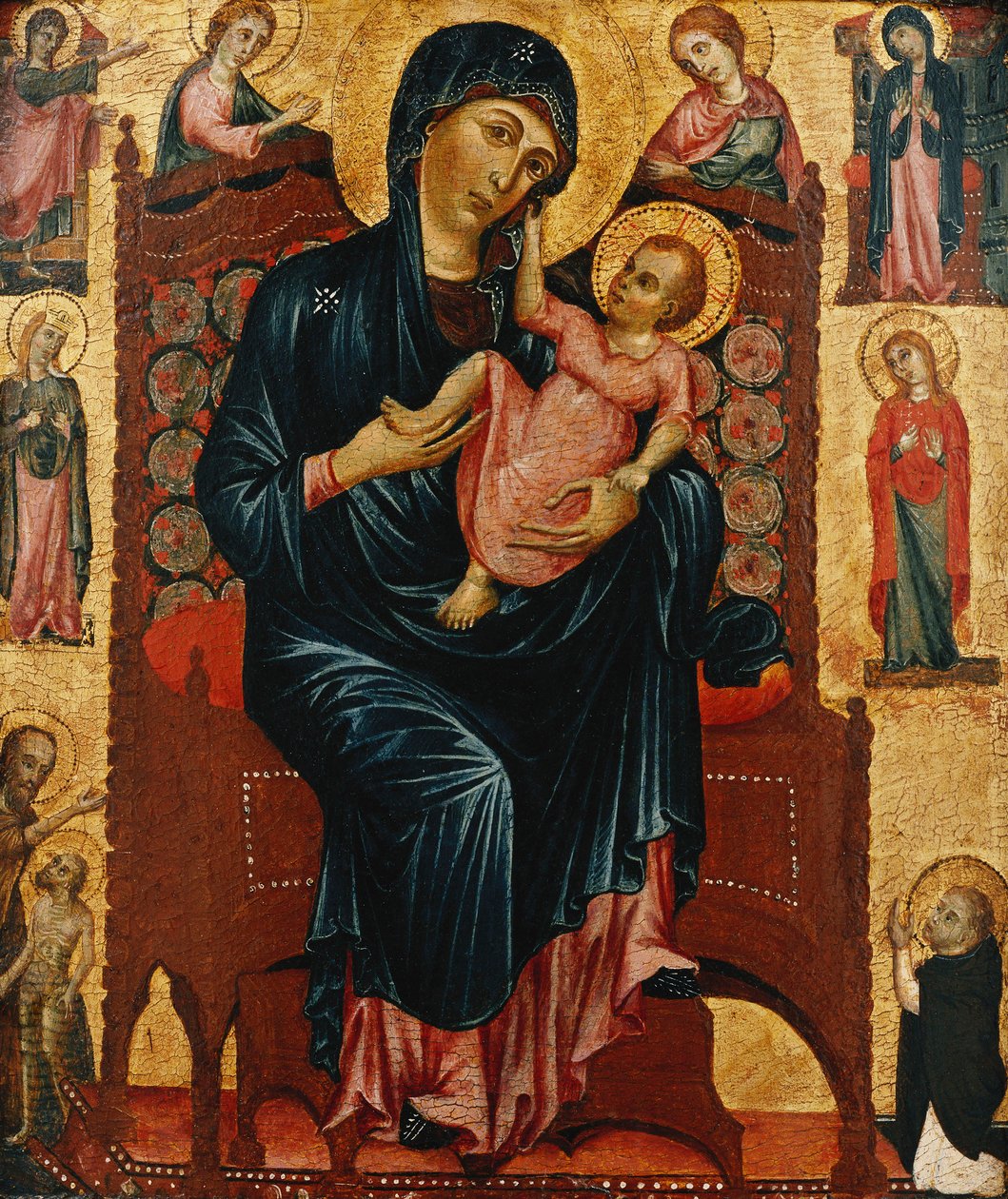 Madonnan och Kristus tronade med heliga av Master of the Magdalen