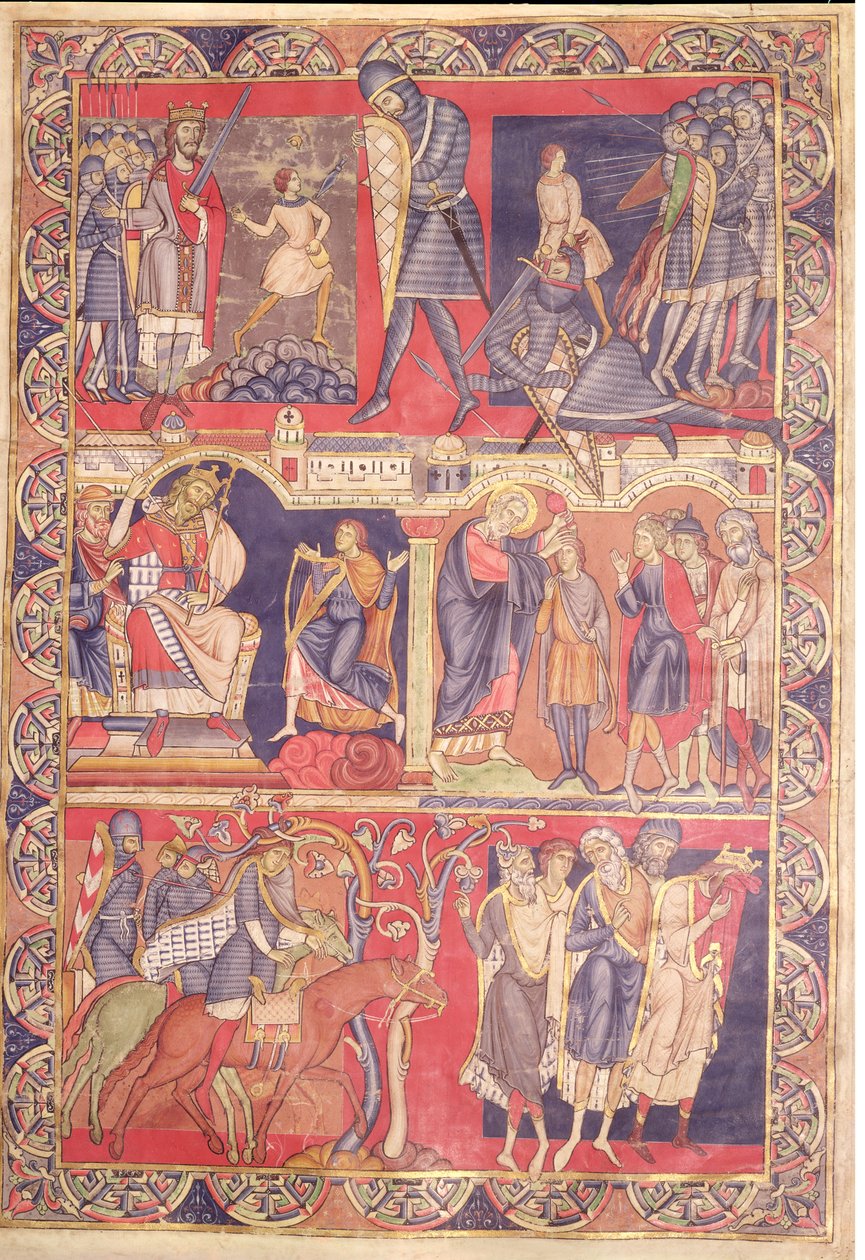 Scener från Samuels, Sauls och Davids liv, från Winchester Bible, 1160-80 av Master of the Morgan Leaf