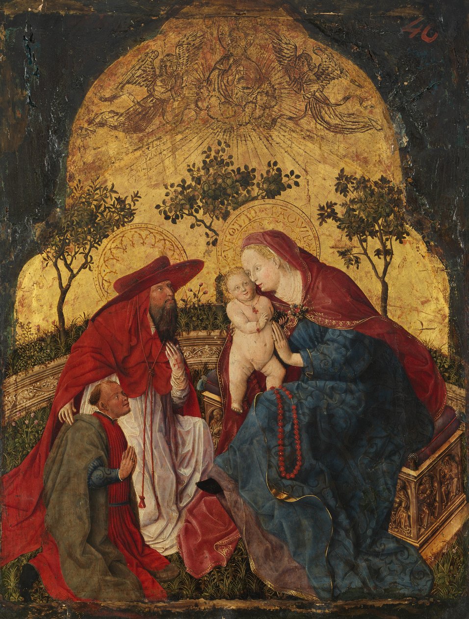 Jungfru och barn med en donator Presenterad av Saint Jerome, ca. 1450. av Master of the Munich Bavarian Panels