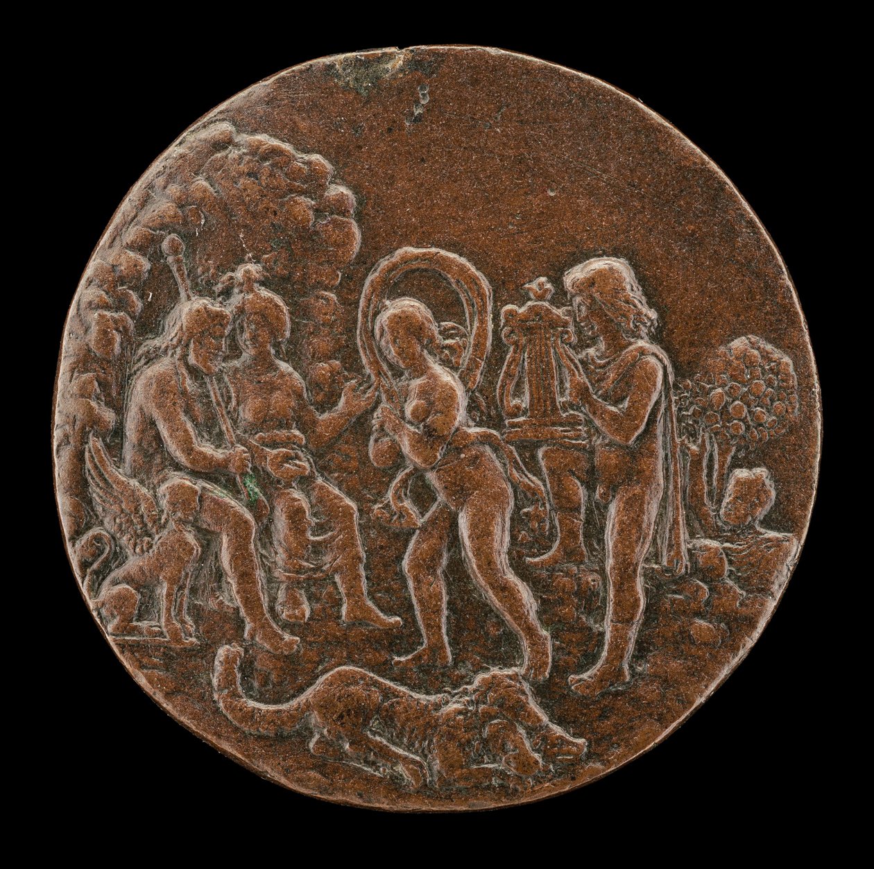 Orfeus och Eurydike före Pluto och Proserpin, fjärde kvartalet 1400-talet. av Master of the Orpheus Legend