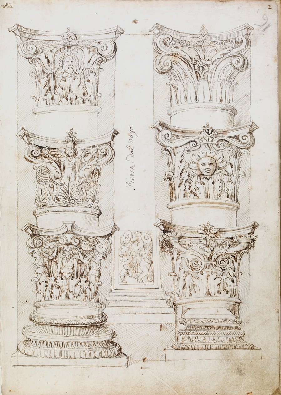 Sex versaler, en lesene och två kolumnbaser, c1512-1517 av Master of the Oxford Album