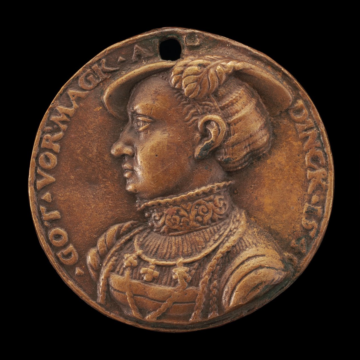 Emilia av Sachsen, 1516-1591, markgrevin av Brandenburg-Ansbach [framsidan], 1540. av Master of the Pistorius Medal