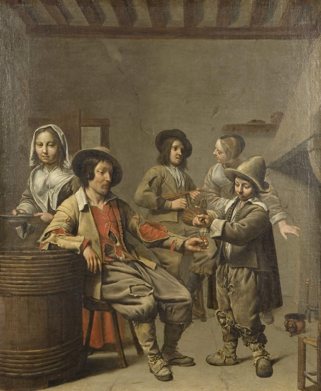 Pojke häller upp ett glas vin för en landsman, ca 1650 (olja på duk) av Master of the Processions