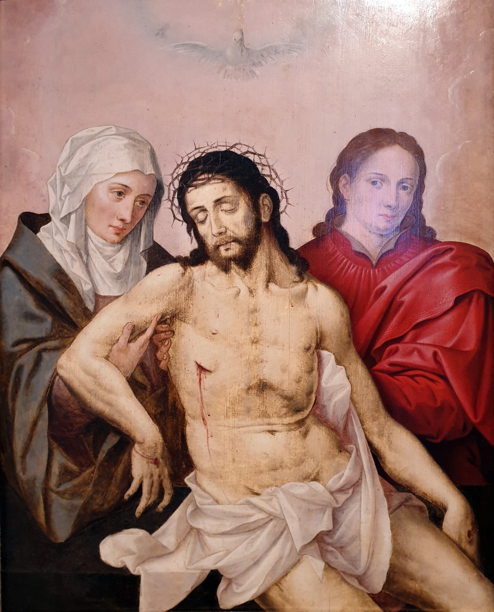 Jesu kropp hålls av Maria och Johannes av Master of the Prodigal Son