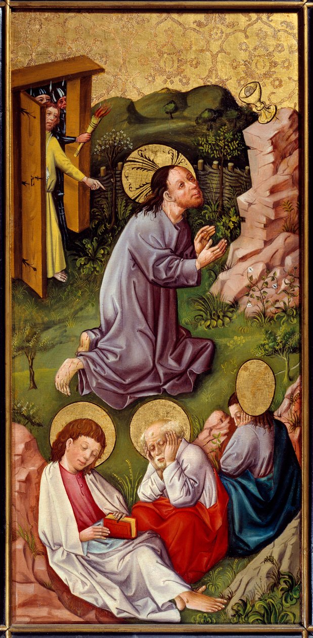 Kristus i olivernas trädgård Målning på trä av Mästaren på övre Rhen (1400-talet) 1460 Lyon, Musee des Beaux Arts av Master of the Rhine