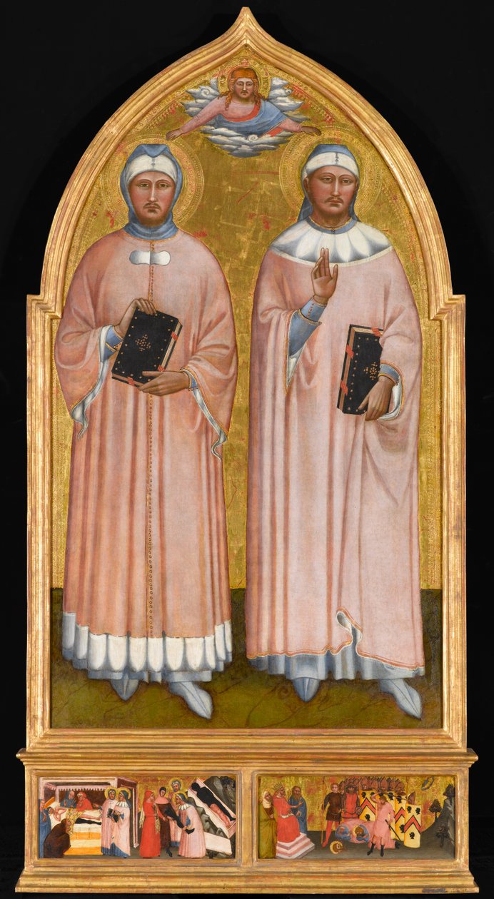 St. Cosmas och St. Damian, cirka 1370-1375 (tempera och bladguld på panel) av Master of the Rinuccini Chapel
