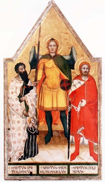 Ärkeängeln Mikael med St. Bartolomeus och St. Julianus (tempera på panel) av Master of the Rinuccini Chapel