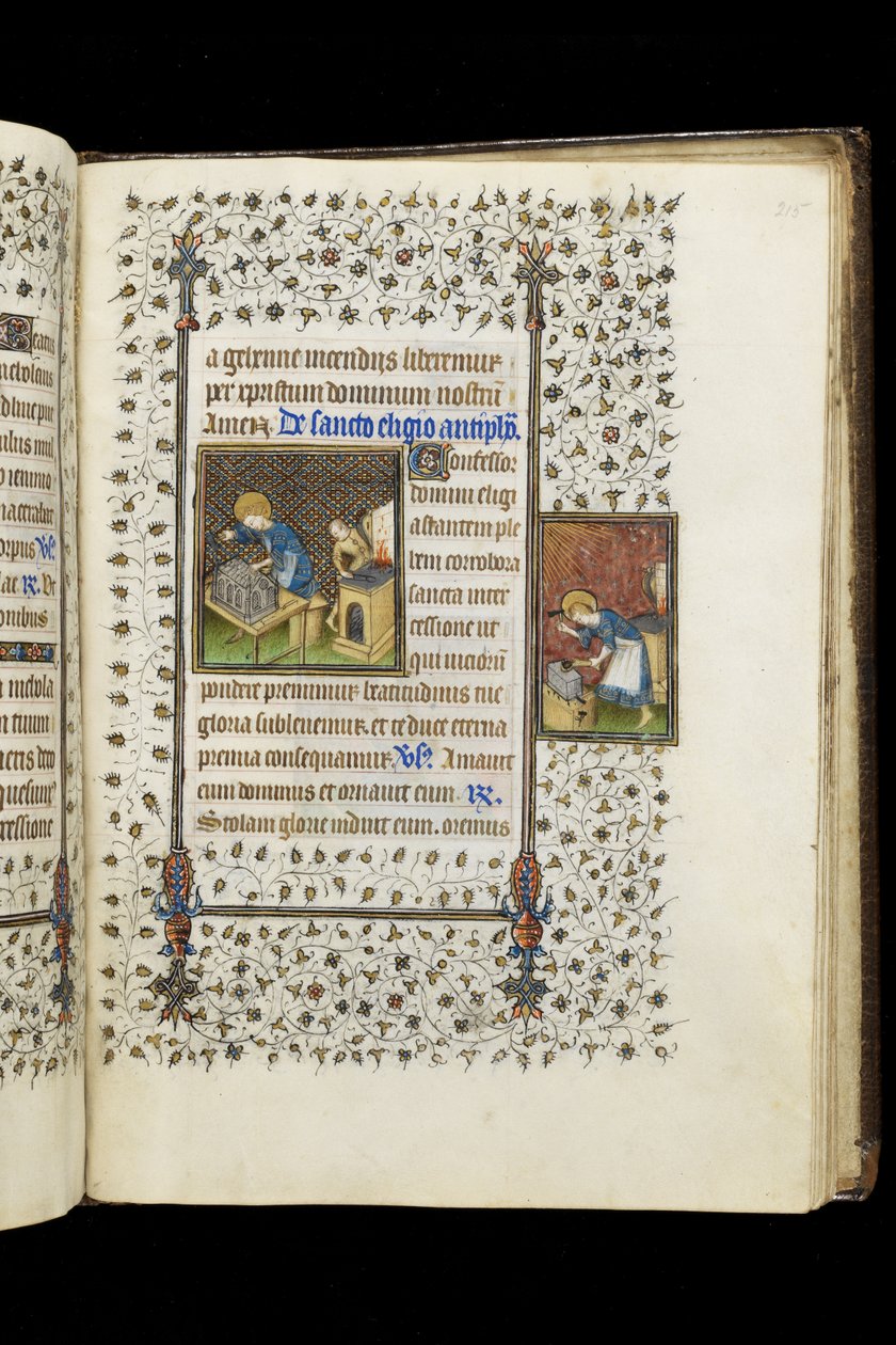 Ms 62 f.215r St Eligius gör en helgedom; St. Eligius vid ett städ, från en timbok, c.1445-50 (vellum) av Master of the Rohan Hours