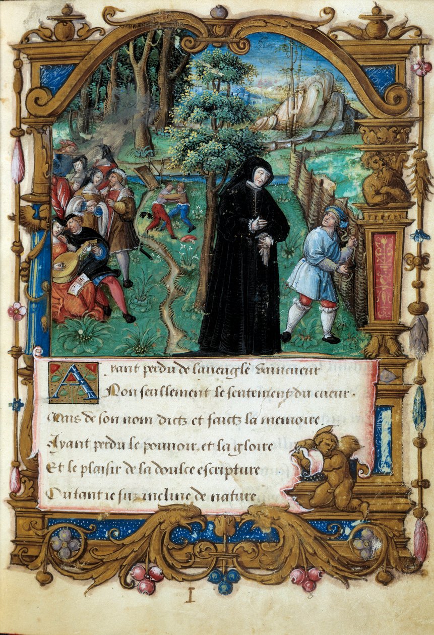 Representation av drottningen av Navarra Margarita av Angoulema (1492-1549), artig kärleksscen. Sidan hämtad från manuskriptet "" La coche ou Debat d