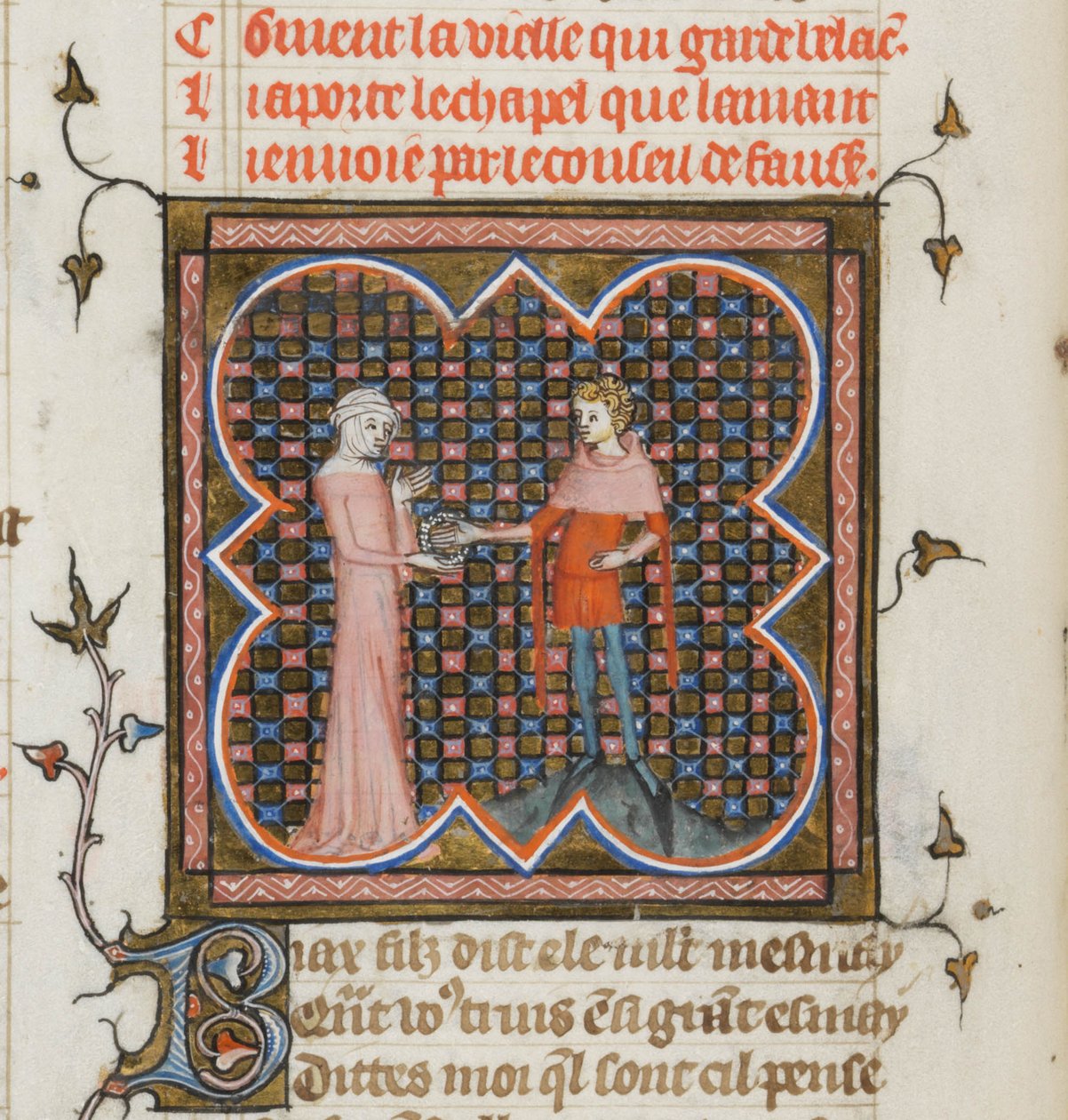 Miniatyr från ett manuskript av Roman de la Rose av Guillaume de Lorris och Jean de Meun, 1353 av Master of the Rose novels