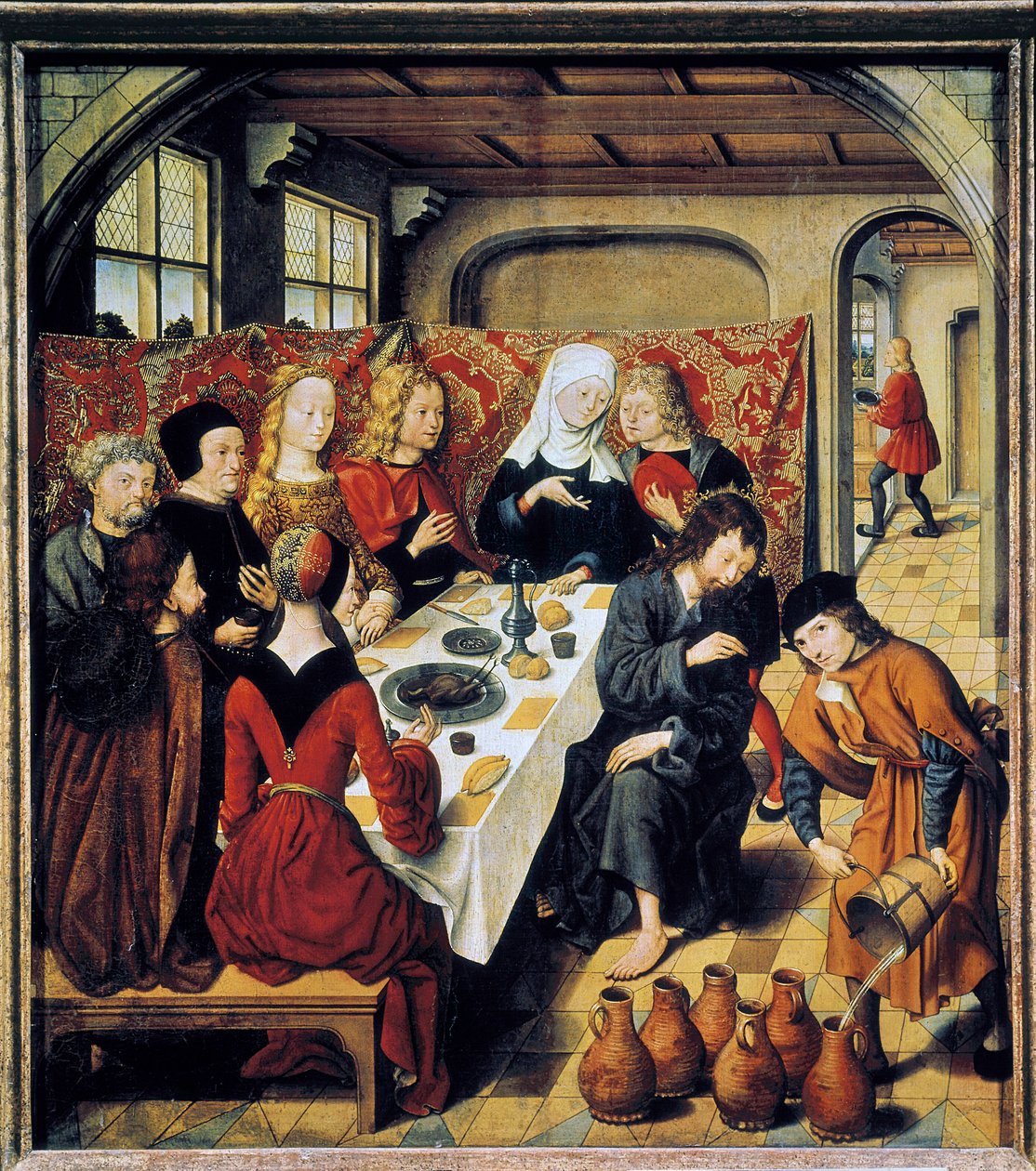 ""bröllopet i Kana"" Målning av mästaren på altaret Saint Barthelemy (1500-talet) (ec.flam.) Laeken. Kungliga konstmuseerna av Master of the Saint Bartholomew Altarpiece