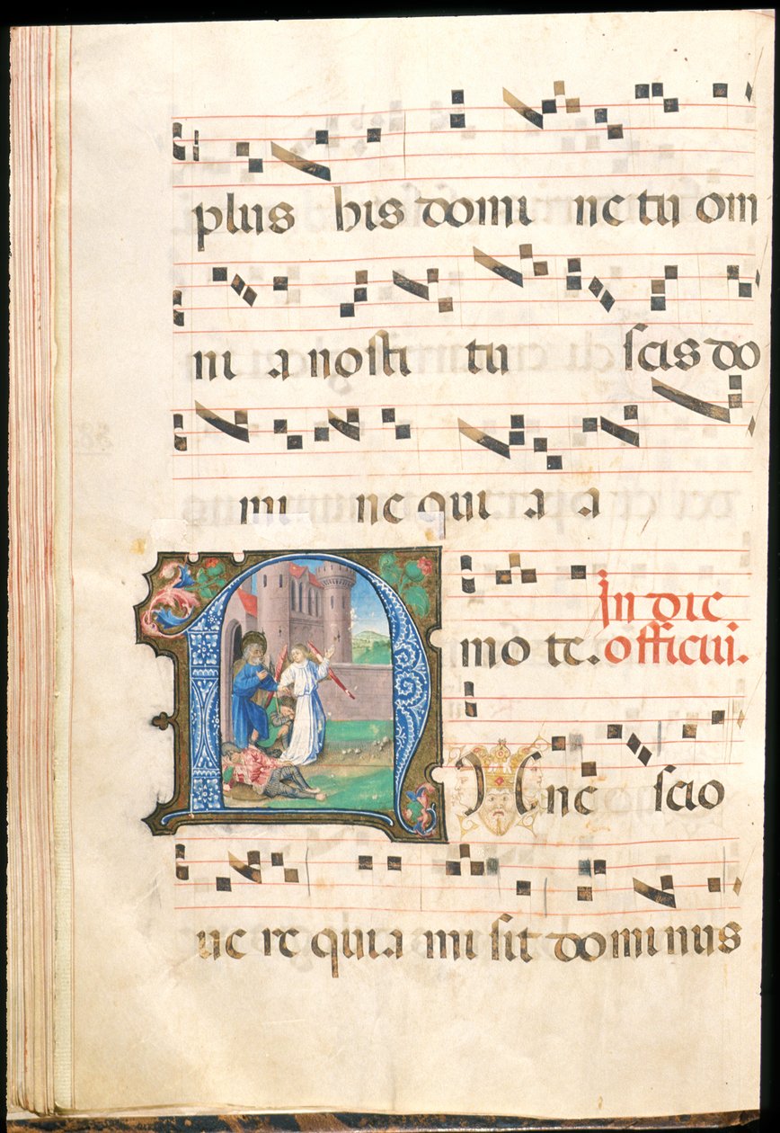 S:t Peter befriad från fängelset, f.58v från ett gradvis, sent 1400-tal (bläck, tempera & bladguld på pergament) av Master of the Saluces Hours (attr. to)