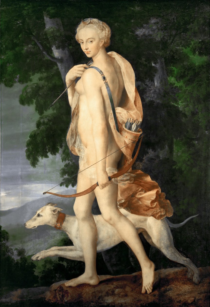 Jägaren Diana av Master of the School of Fontainebleau