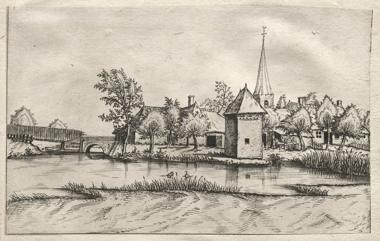 Utsikt över byar i Brabant och Campine: A Moated Village, ca. 1561. av Master of the Small Landscapes