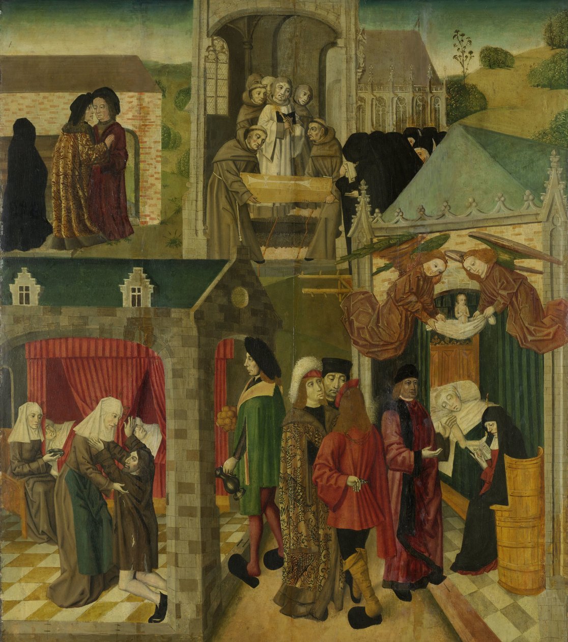 Sankta Elizabeth av Ungern Vårdar de sjuka i Marburg, Sankta Elizabeths död, inre högra flygeln på en altartavla gjord för Grote Kerk i Dordrecht av Master of the St Elizabeth Panels