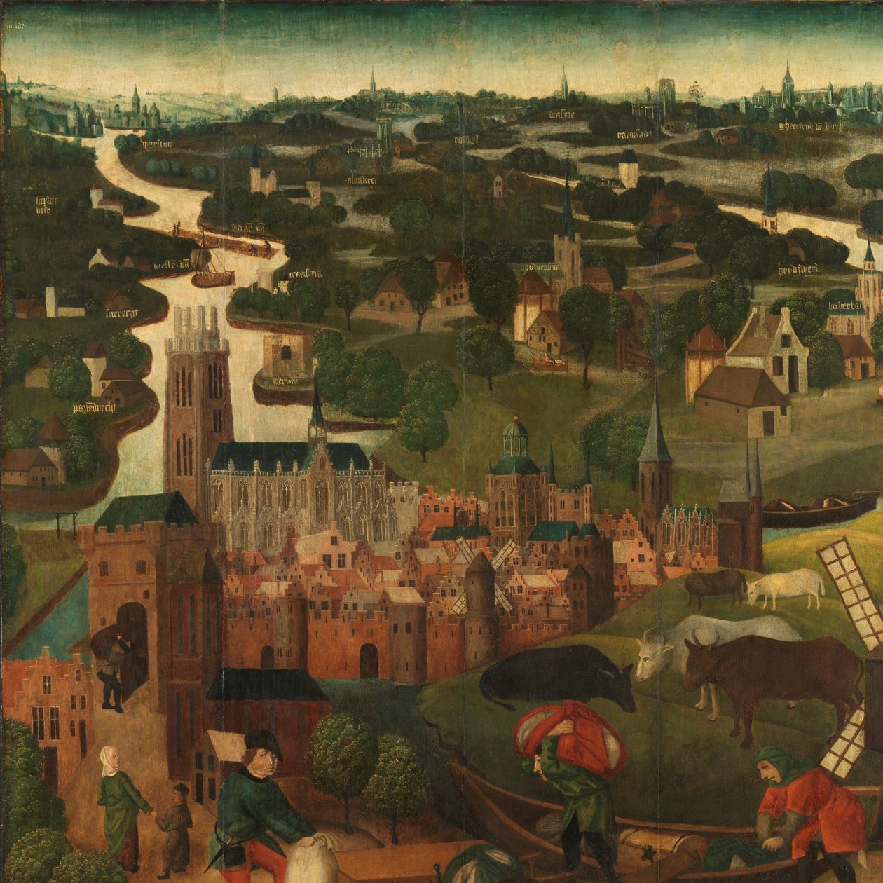 Översvämningen på Saint Elizabeths dag Yttre vänstra flygeln på en altartavla med floden Saint Elisabeth, 18-19 november 1421, med staden Dordrecht i bakgrunden av Master of the St Elizabeth Panels