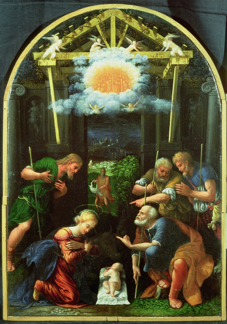 Herdarnas tillbedjan (olja på panel) av Master of the Twelve Apostles