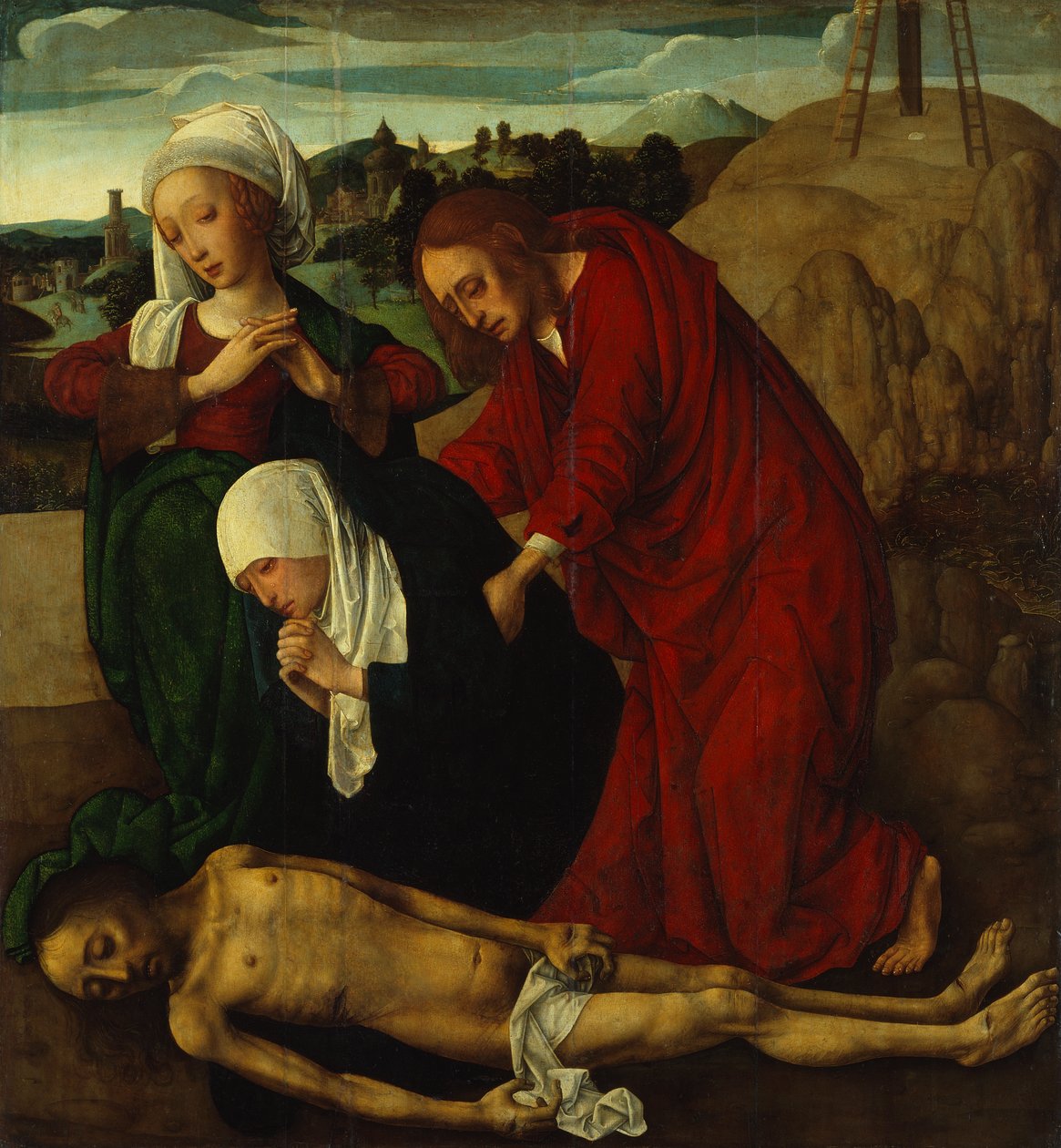 Klagovisan över den döde Kristus, ca 1490 (olja på pannå) av Master of the Virgo Inter Virgines