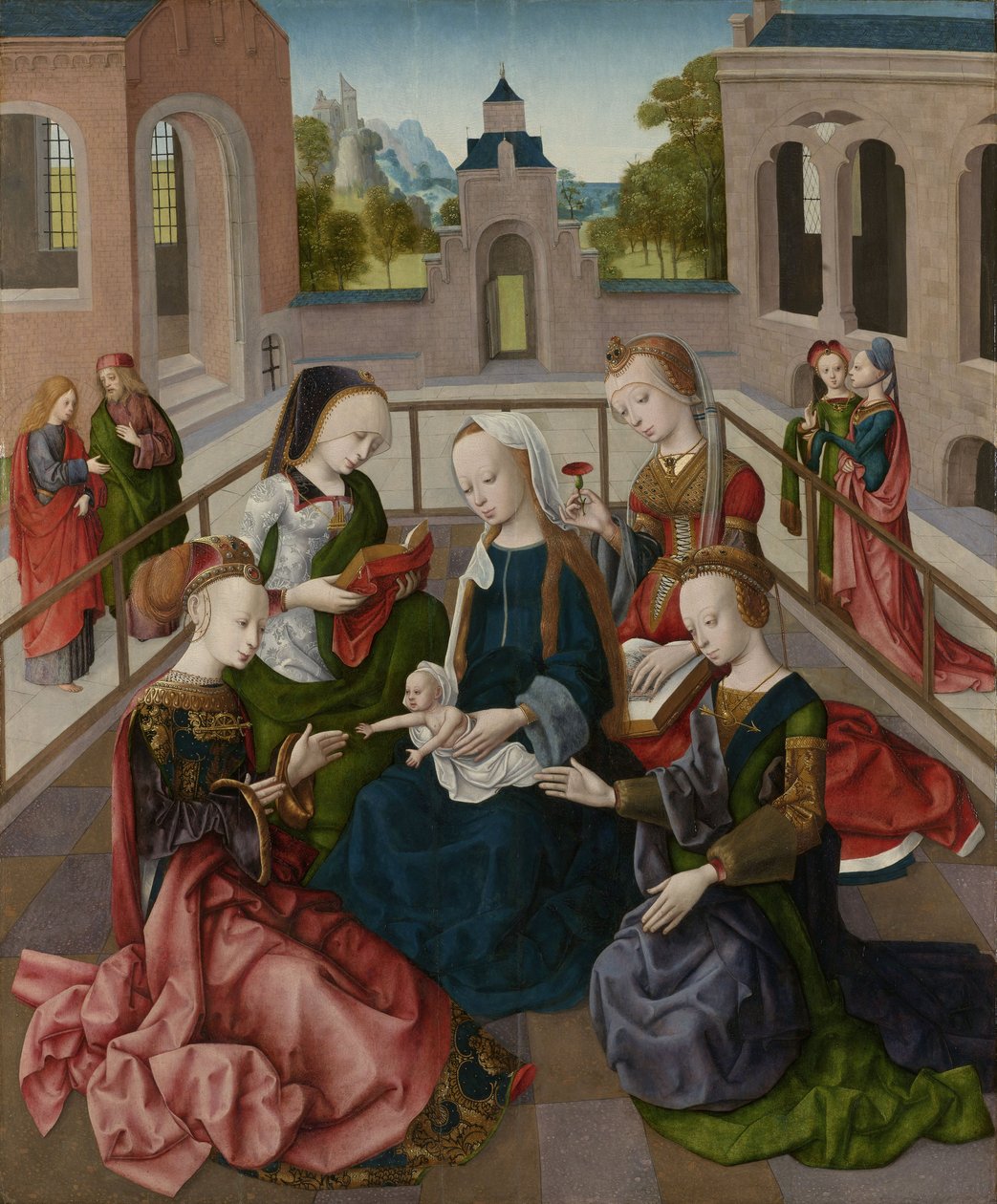 Jungfrun och barnet med fyra heliga jungfrur, ca 1495-1500 av Master of the Virgo Inter Virgines