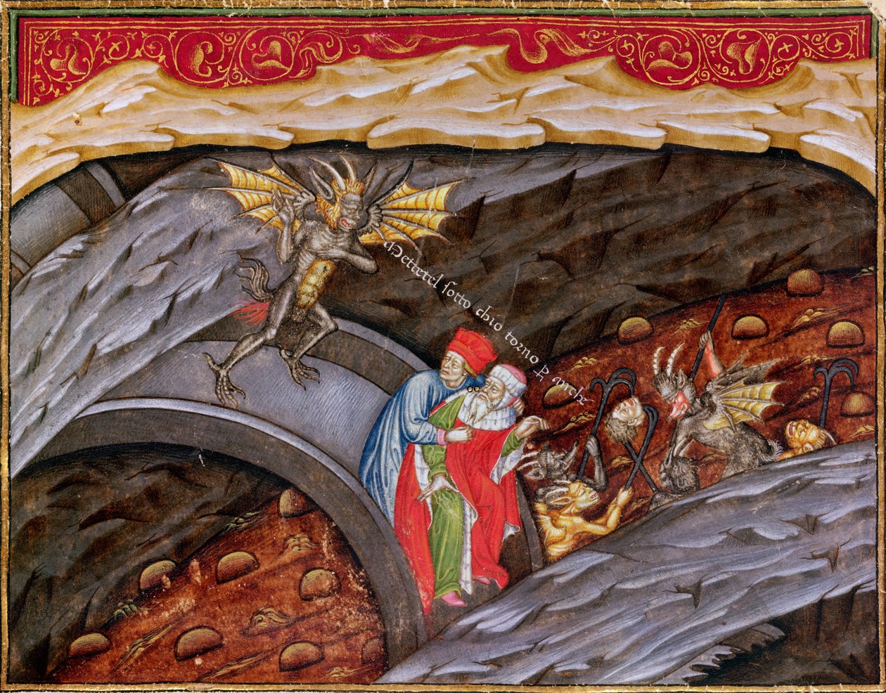 Ms 2017 f.245 Dantes Inferno med en kommentar af Guiniforte degli Bargigi ca. 1440 svenske av Master of the Vitae Imperatorum