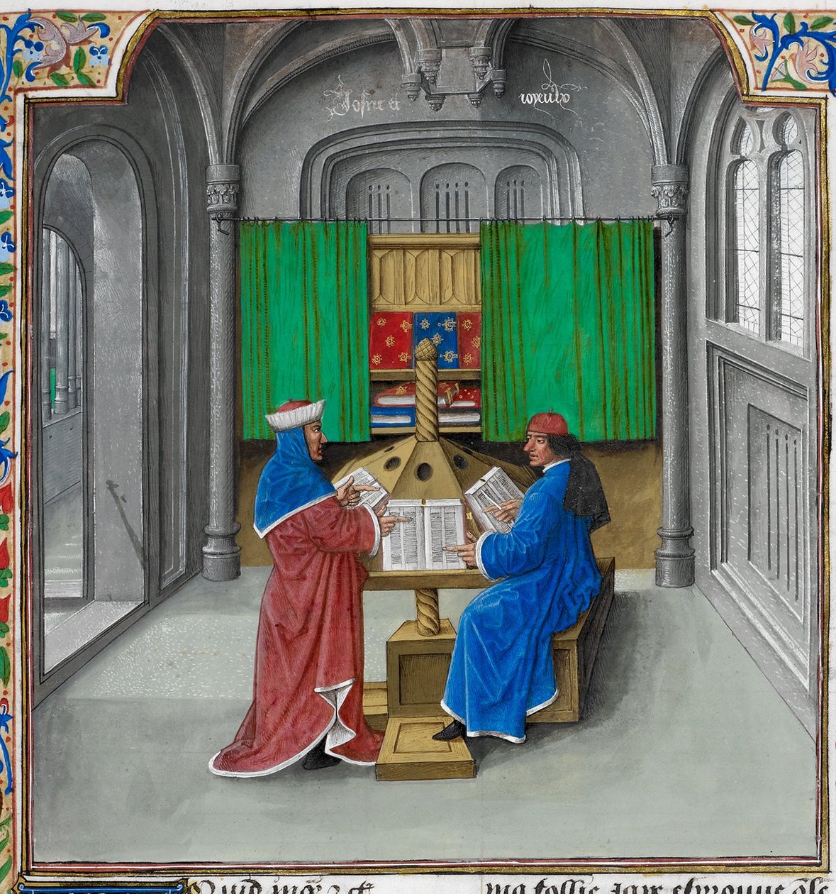 Boccaccio och Petrarca Ur: De casibus virorum illustrium av Giovanni Boccaccio av Master of the White inscriptions
