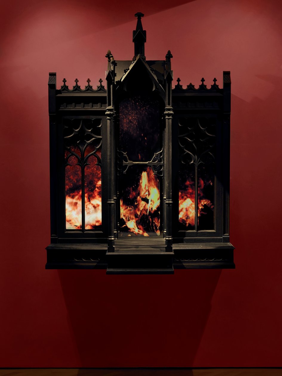 Performance, 2010 (Trä, stål, övervakningsspegel, LCD-skärmar och hårddisk) av Mat Collishaw