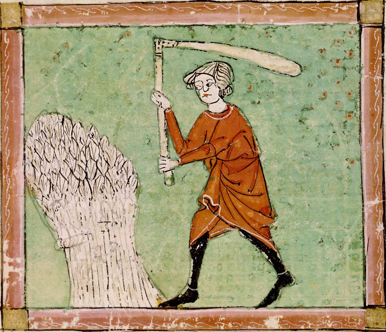 Fol.59r augusti: Tröskning av vete av Matfre Ermengaut