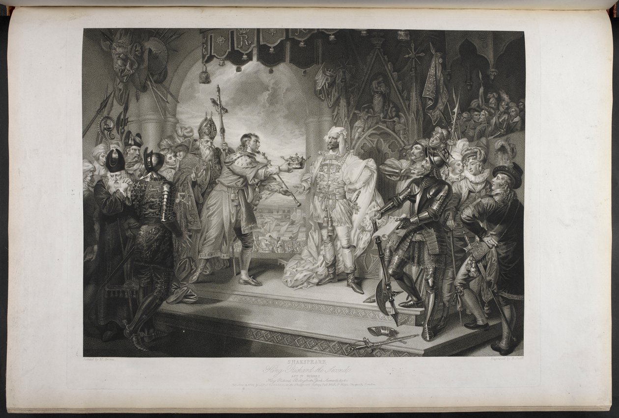 Kung Richard den andre. Akt IV. Scen I. King Richard, Bolingbroke, York, Aumerle, etc. Vid parlamentshuset, ca 1803 (gravyr) av Mather Brown
