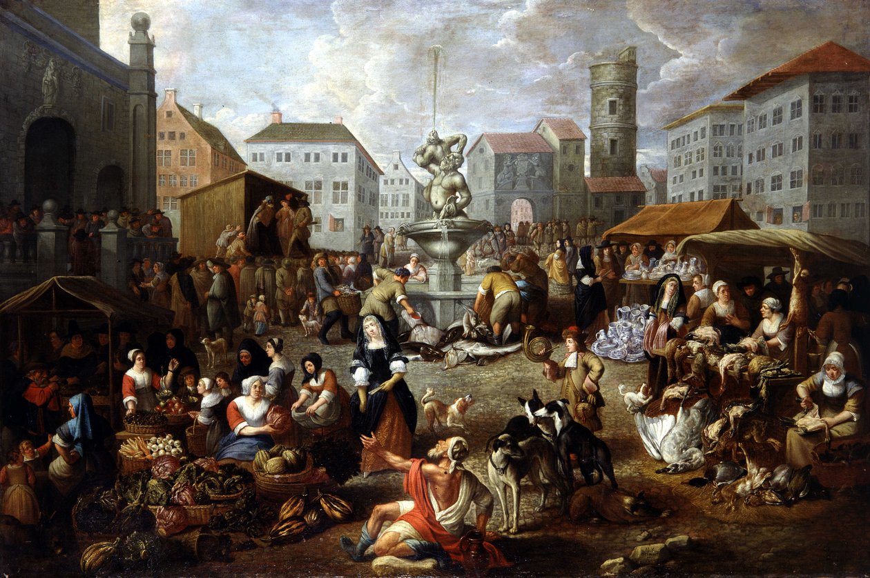 Vandringsscen - 1700-talsmålning, Musee de Tesse (Le Mans) av Matheus van Helmont