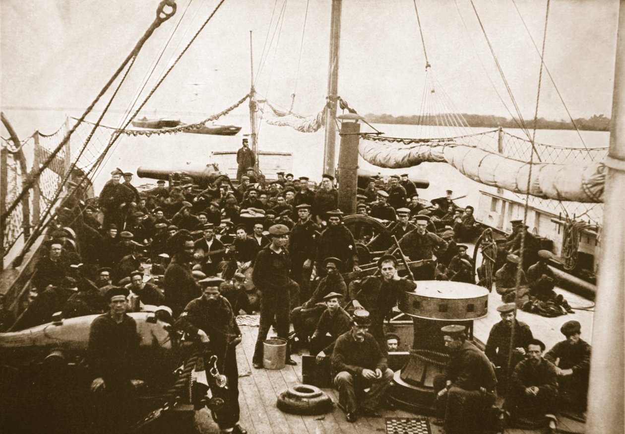 Däck av kanonbåt och besättning, 1861-65 av Mathew B. Brady