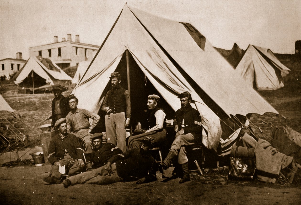 Grupp av 22nd New York Volunteers, 1861-65 (sepiafoto) av Mathew B. Brady