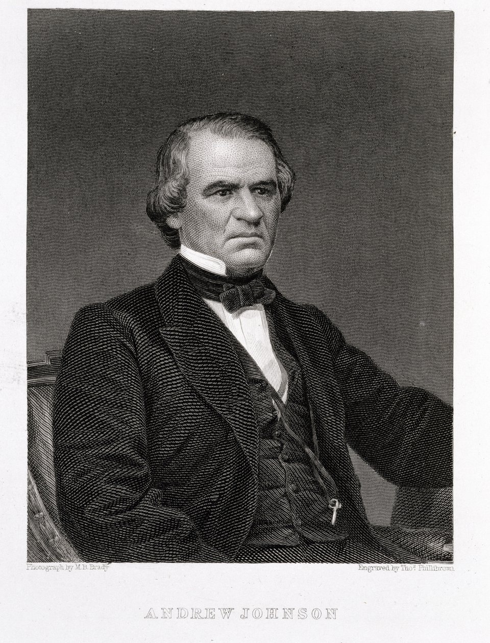 Andrew Johnson, graverad från ett fotografi av Thomas Phillibrown av Mathew B. Brady