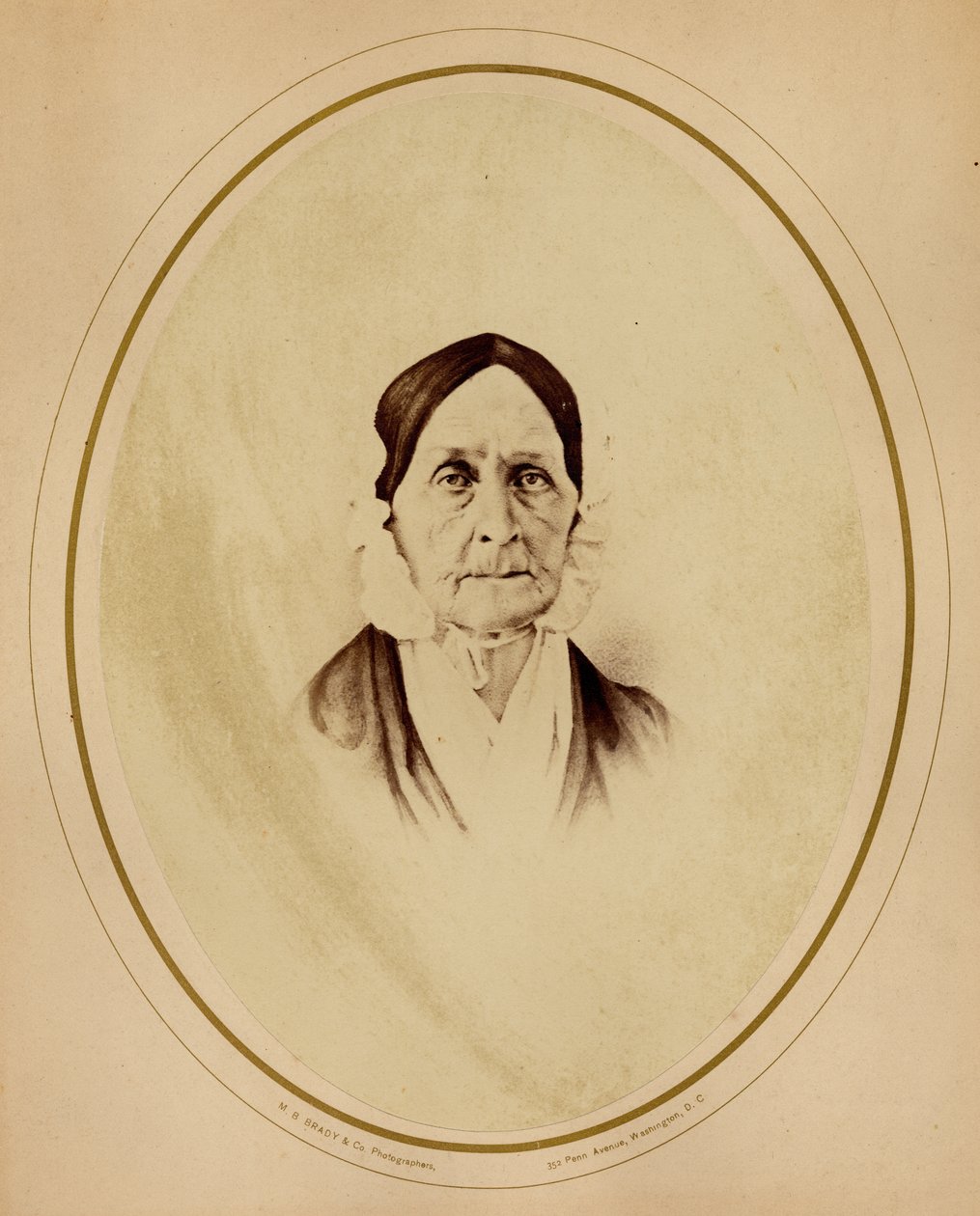 Barbara Frietchie (1766-1862), unionist under inbördeskriget, föremål för en dikt av John Greenleaf Whittier (albumtryck) av Mathew B. Brady